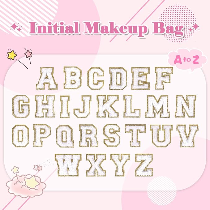 Personalized Initial A-Z Preppy Patch Makeup Bag,Small PU Chenille Letter Cosmetic Bag with Zipper for Teen Girls,Pink Cute Toiletry Organizer Bag,Monogram Makeup Case Gift for Women Girls,Letter A