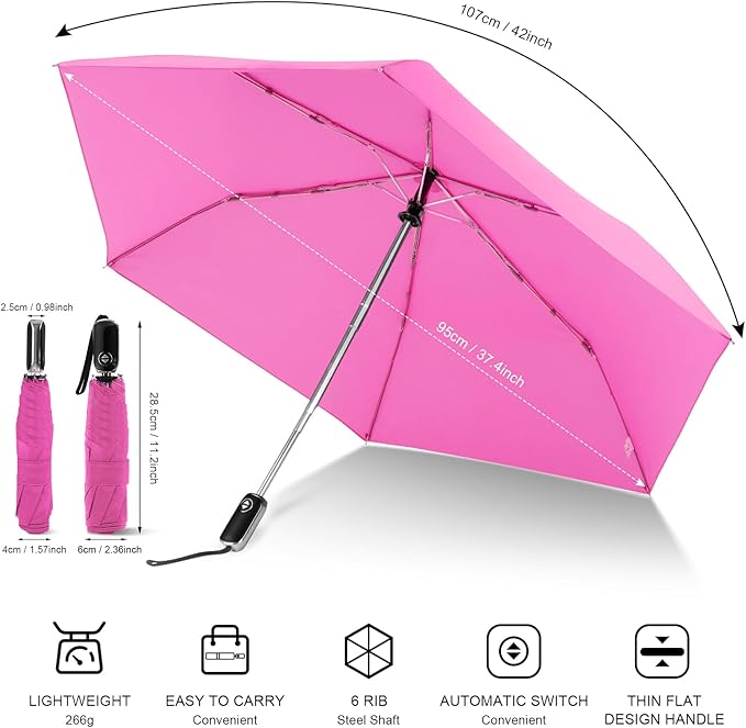 LEAGERA Compact Travel Umbrella for Purse - Flat Handle, Waterproof for Light Rain