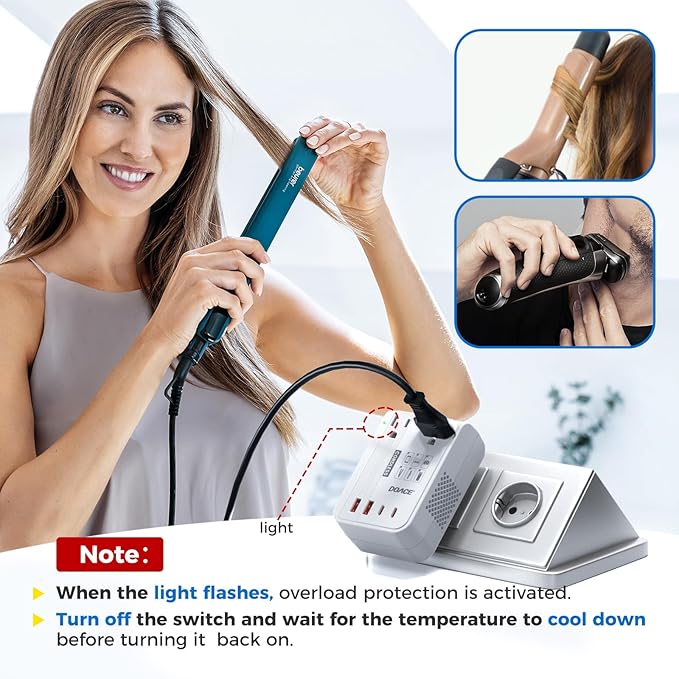 DOACE 220V to 110V Converter for European Travel - 350W Cordless Voltage Converter US to Europe, Power Converter with PD Chargers for Hair Straightener Shaver Toothbrush Phone