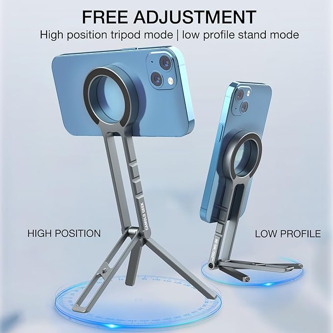 Magnetic Phone Tripod Stand Compatible with iPhone 16 15 14 13 12 Magsafe - Aluminium Smartphone Mini Tripod Pocket Cell Phone Stand Dual-Sided Magnet Quick Mount