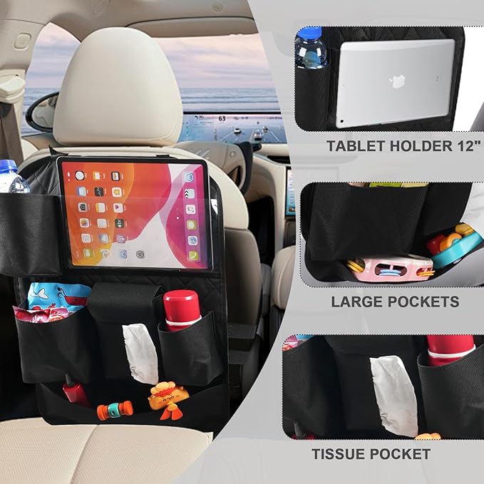 XDV Car Seat Organizers,Multi-functional Back Seat Protectors, Storage Pouches, Child kicking prevention and Tray Holders Kick Mats Back (for Cars, Kids,and Rear Seats) (Black, 1 Pack)