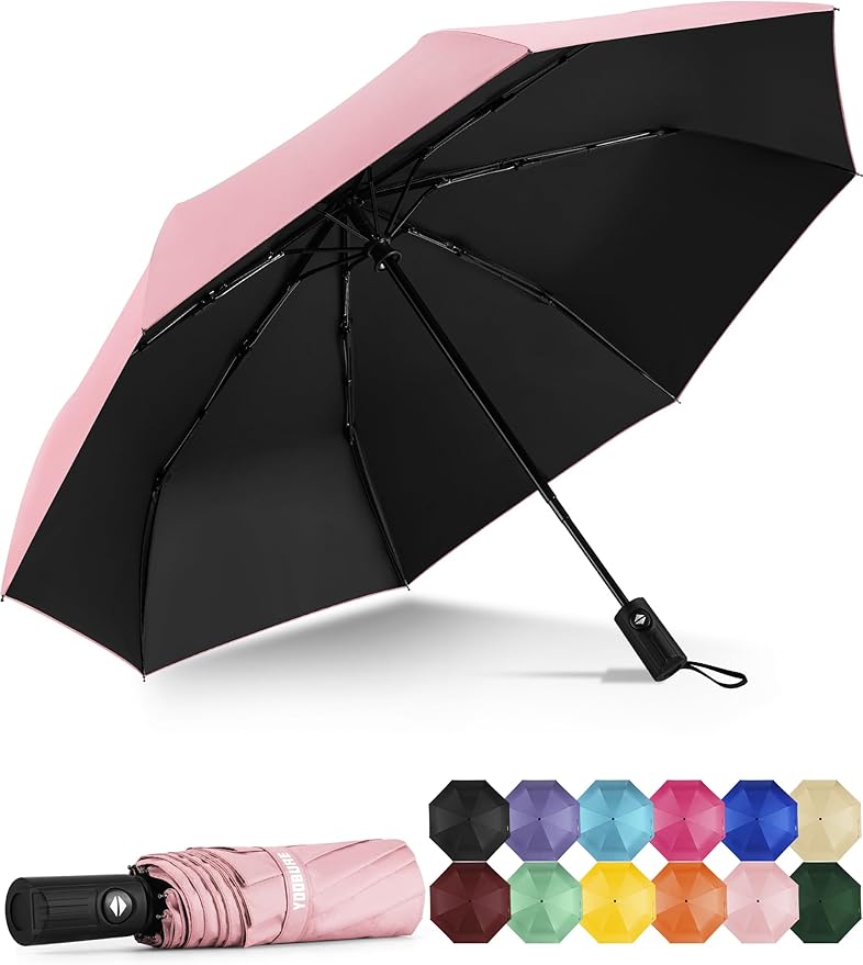Yoobure Windproof Travel Umbrella - Automatic Umbrellas for Rain, Compact Folding Umbrella with UV Protection, Lightweight Portable Design for Backpack/Walking/Car, Sun & Storm Ready