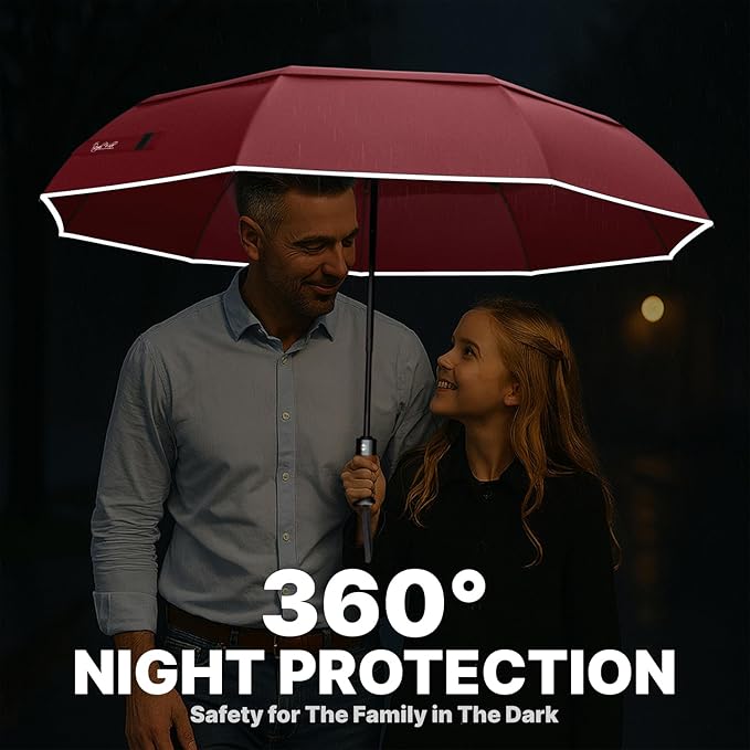 Royal Walk Windproof Folding Travel Umbrella Compact and Strong Luxurious Real Wood Handle Automatic Open Close Vented Double Canopy for Men and Women