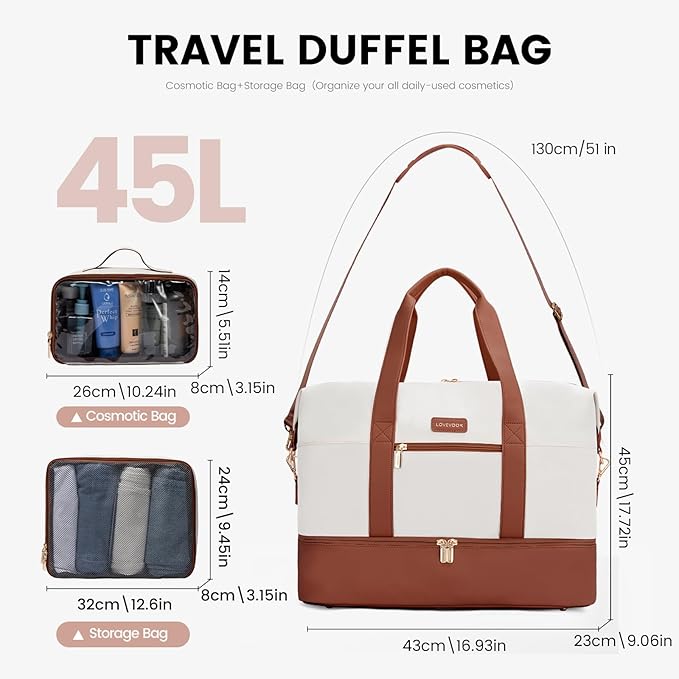 LOVEVOOK Weekender Bag, Large Travel Duffel Bag for Women with 2 Packing Cubes, Carry on Overnight Bag with Shoe Compartment, Mom Hospital Bags for Labor and Delivery