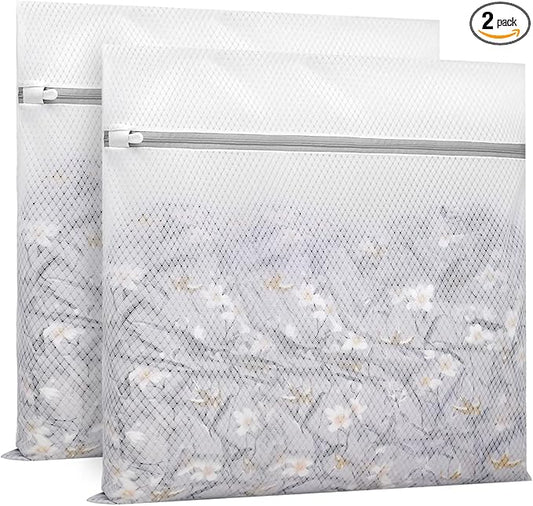 Muchfun 2Pcs Durable Diamond Mesh Laundry Bags for Delicates 24 x 24 Inches (2 XX-Large)