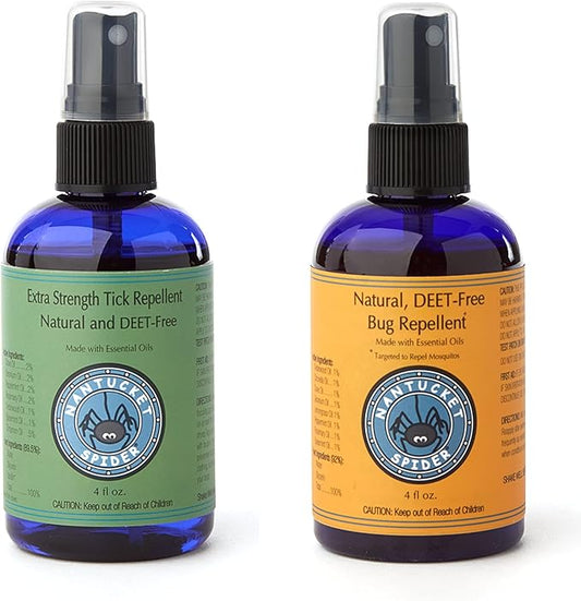 Nantucket Spider 2-Pack | Extra Strength Tick Repellent Spray (4 oz) and Original Insect Repellent Spray (4 oz) | Natural, DEET Free with Organic Essential Oils | Repels Ticks, Mosquitoes and Flies
