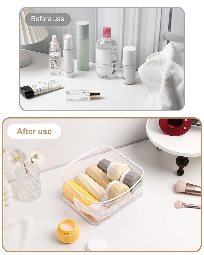 Travel Bottles for Toiletries 8 Pack, Travel Size Toiletries, Tsa Approved Travel Size Containers 3oz, with Travel Essentials Clear Bag, Leak Proof Silicone Squeezable Creams Jars