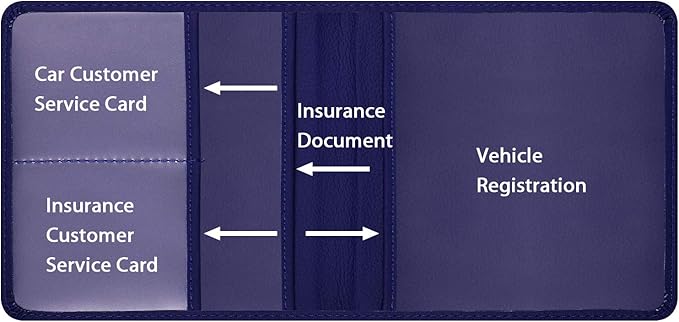 Wisdompro Small Car Registration and Insurance Documents Holder - Premium PU Leather Vehicle Glove Box Paperwork Wallet Case Organizer for ID, Driver's License, Key Contact Information Cards