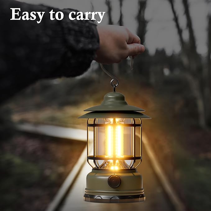 Portable LED Camping Lanterns,1500LM Step-less Dimming, Lightweight Retro Battery Powered USB Rechargeable Tent Lights,Survival Kits Flashlight for Power Outage Emergency Hiking Hurricane 3 Pack Green