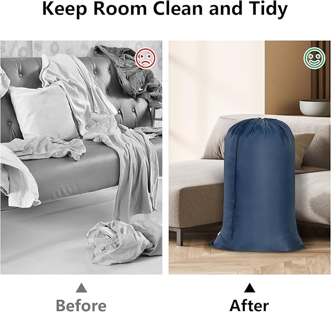 OTraki 28x45 Inch Laundry Bag 2PCS Heavy Duty Laundry Dirty Clothe Travel Wash Bag Extra Large Hamper Bag Drawstring Laundry Basket Liner Bag for Camp College Dorm (Navy Blue)