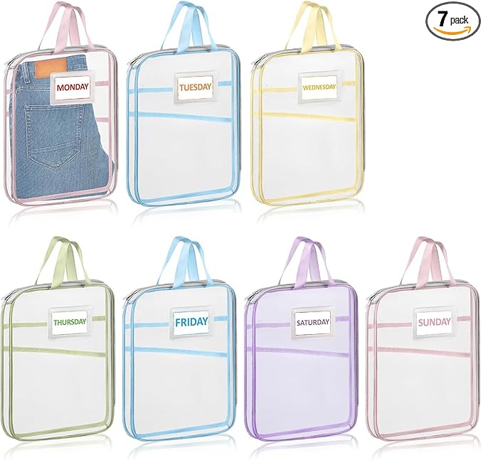 7 Pack Packing Cubes,Suitable for travel on different days of the week, storage bags with sticker labels, suitable for children's travel summer camp essentials, books, small items storage