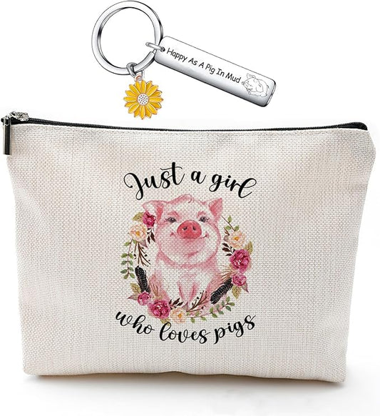 Pig Gift for Girls Women, Pig Lover Gift Makeup Bag, Pig Print Stuff, Funny Birthday Christmas Gift for Sister Girl Best Friend, Just A Girl Who Loves Pigs(Pig)