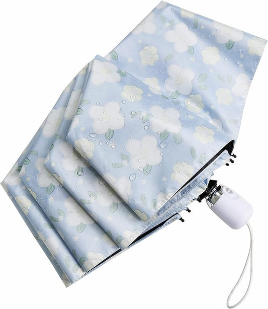 Cuby UV Sun Umbrella Compact Folding Travel Umbrella Auto Open and Close for Windproof, Rainproof & 99.9% UV Protection Parasol with Black Anti-UV Coating (Blue Jasmine)