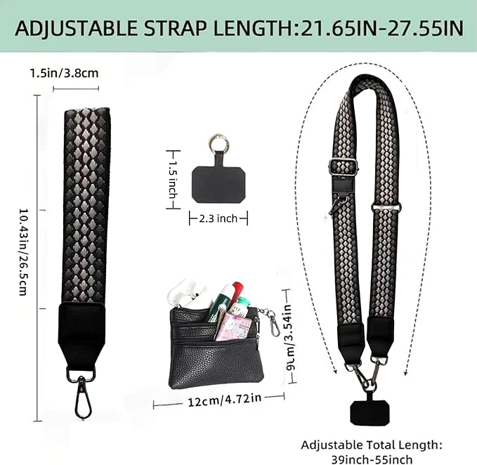 Crossbody Body Phone Holder for Women, New Phone Strap with Zippered Pouch, Adjustable Crossbody Strap (Brown Black)