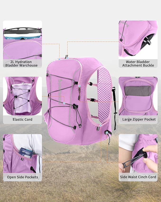 Sportsnew Running Vest for Women Men, Lightweight 10L Hydration Backpack with Waterproof Phone Pocket, Hydration Pack with Water Bladder for Hiking Trail