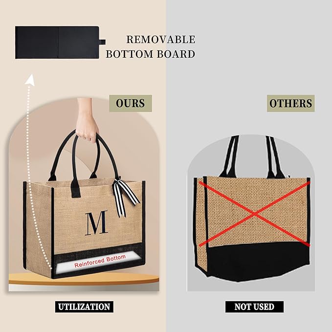 BeeGreen Embroidery Monogram Initial Tote Bag for Women Teacher Mom Friend Personalized Gift for Birthday Beach Work Wedding