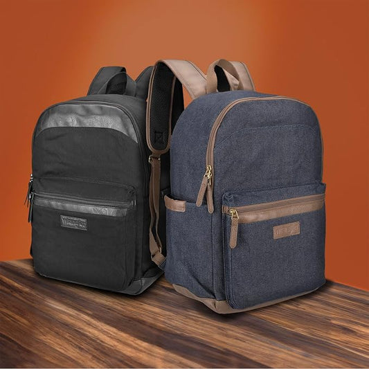 Wrangler Powell Backpack for Travel Classic Logo Water Resistant Casual Daypack for Travel with Padded Laptop Notebook Sleeve (Denim)