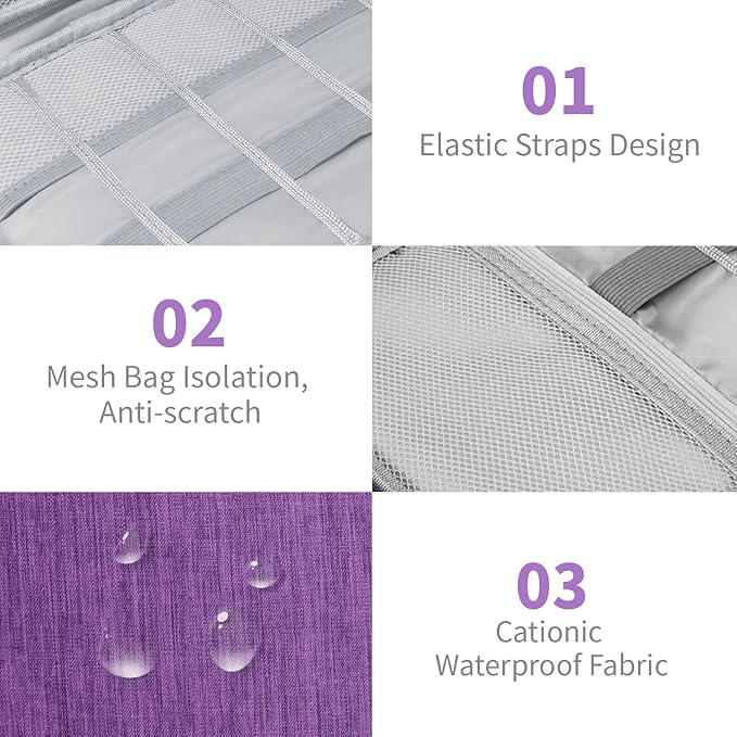 Electronics Travel Organizer,Portable Waterproof Electronic Travel Storage Bag for Small Charging Cord Storage,Charger,Small Electronics,SD Card etc,for Travel,Business -Purple