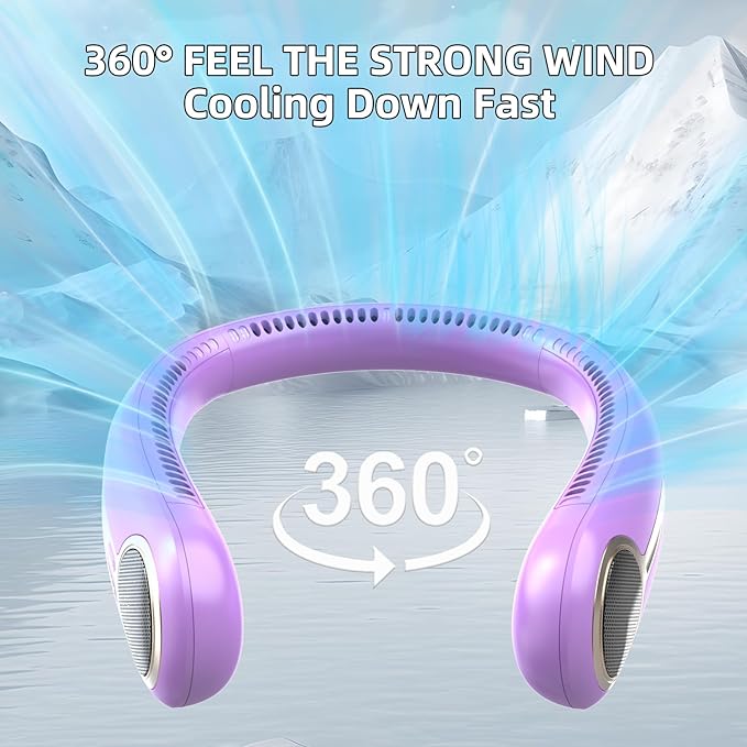 Portable Neck Fan,Hands Free Personal Wearable Bladeless Fan,6000mAh USB Rechargeable,360° Cooling,LED Display,4-Speeds,Birthday Gifts for Men Women Dad Mom,Stocking Stuffers Christmas Gift (Purple)