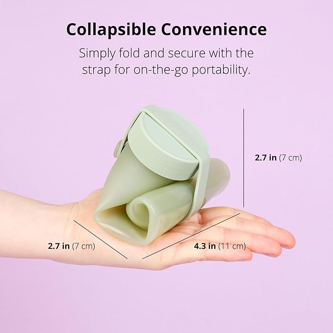 BLUE GINKGO Collapsible Water Bottle [2-Pack] – Lightweight, Foldable Silicone Bottles for Travel, Hiking, and Camping (16.9oz, Made in Korea, Olive Green)