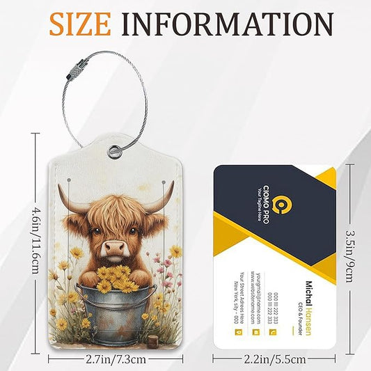 Highland Cow Luggage Tags for Suitcase 3 Pack, Privacy Cover ID Label with Stainless Steel Loop and Address Card for Travel Bag Suitcase