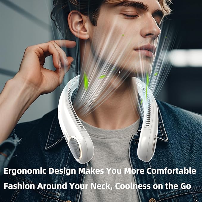 Portable Neck Fan,Hands Free Personal Wearable Bladeless Fan,6000mAh USB Rechargeable,360° Cooling,LED Display,4-Speeds,Birthday Gifts for Men Women Dad Mom,Christmas Gifts (Light grey)