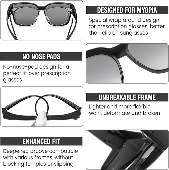 DUCO Fit Over Sunglasses for Men Women Wear Over Glasses Retro Wrap Around Polarized Sun Glasses UV400 Protection DC8981