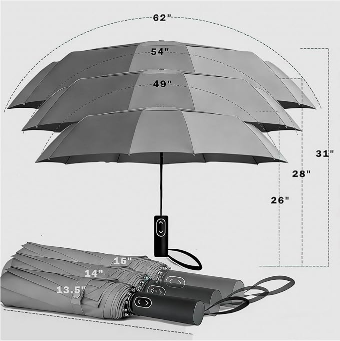 MRTLLOA 49/54/62 Inch Large Folding Golf Umbrella, Oversize Double Canopy Vented 10 Ribs Windproof Compact Travel Umbrellas for Rain