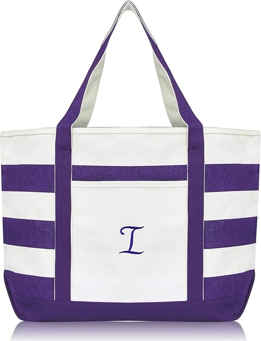 DALIX Monogrammed Beach Bag and Totes for Women Personalized Gifts Purple A - Z