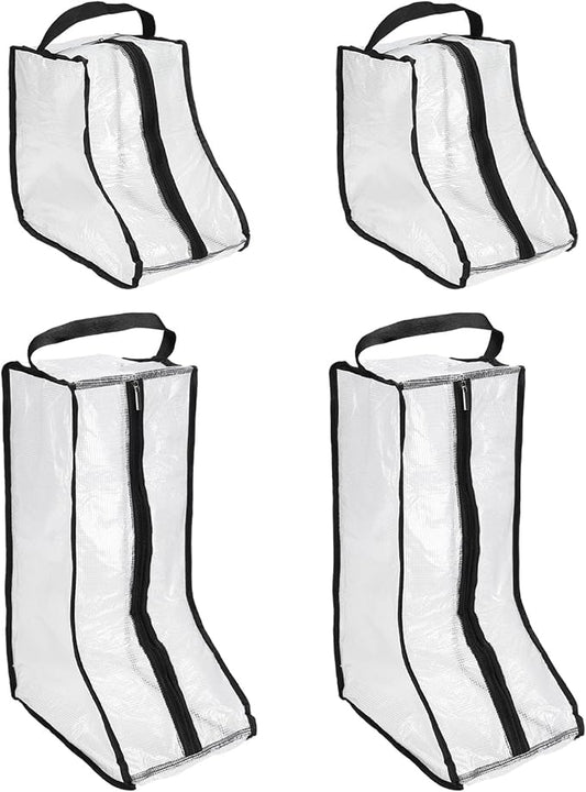 Boot Storage Bags [4PCS] - Plastic Tall Short Boot Carry Bags Clear Shoe Bags with Handle for Travel & Daily Use - [Black] Waterproof & DustProof Boot Bags for Cowboy Boots