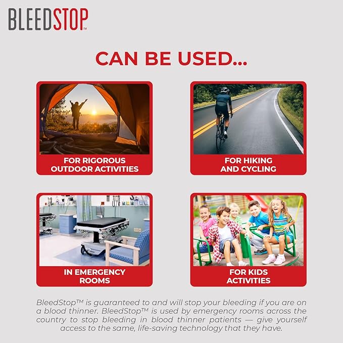 BleedStop™ First Aid Powder Strip for Blood Clotting, Trauma Kit, Blood Thinner Patients, Camping Safety, and Survival Equipment for Moderate to Severe Bleeding Wounds or Nosebleeds - 18g (Pack of 3)