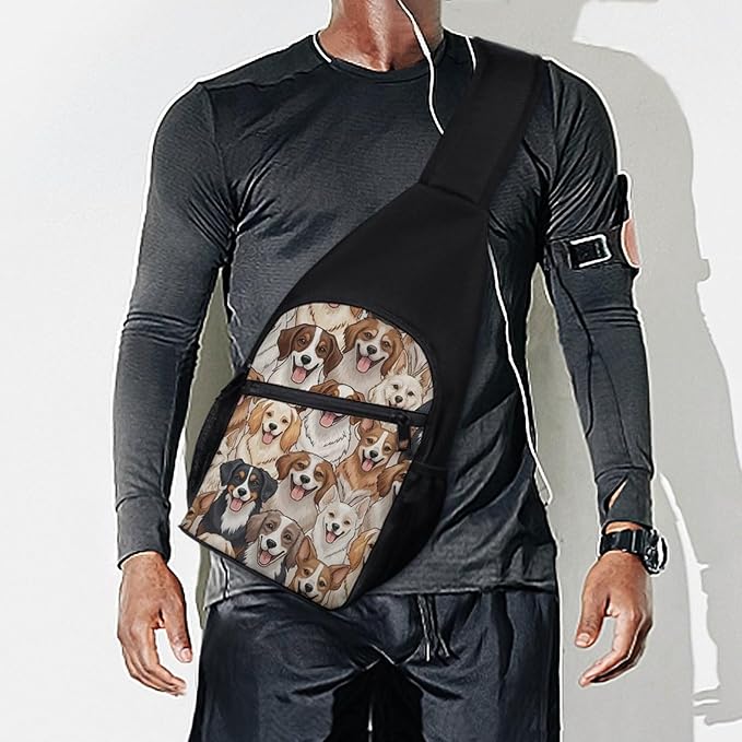 SWEET TANG Cool Sling Backpack for Men Women, Multipurpose Crossbody Shoulder Bag Puppy Dogs, Travel Hiking Zippered Daypack, Adjustable and Breathable