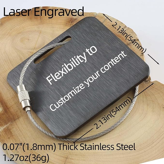 Sturdy and Durable Personalized Luggage Tags for Suitcases,Cruise Essentials Travel Tags for Luggage,Travel Bag Labels,Travel Essentials Heavy-Duty Stainless Steel Black Square Suitcases Tags