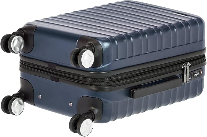 Amazon Basics 21-inch Carry On Luggage, Suitcase With Wheels (8 Spinner Wheels), TSA Lock, Expandable Capacity, Interior Divider and Pocket For Dry and Damp Clothes, Navy Blue