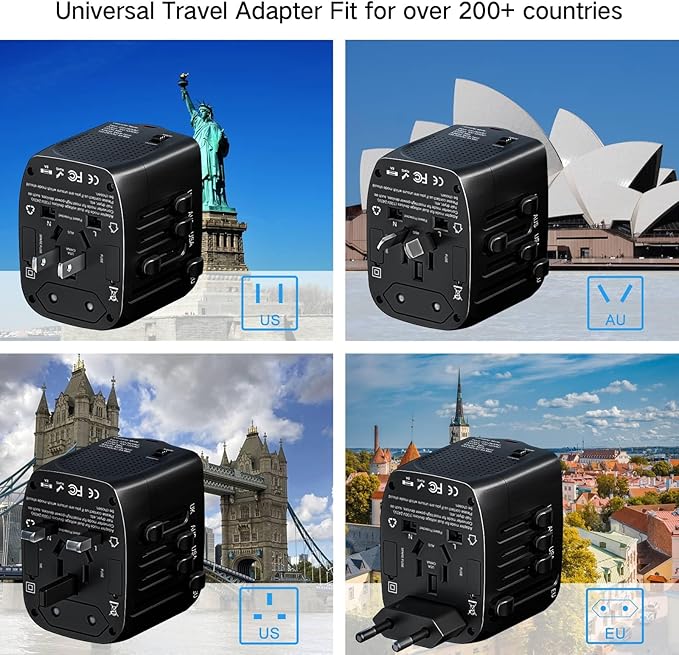 International Travel Adapter Voltage Converter Steps Down 220V to 110V for Cell Phones, Laptops, and Curling Irons, US to UK, Europe, Australia, and More Than 200 Countries