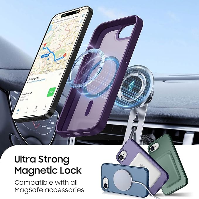 Ntwinro Magnetic for iPhone 16e Case (Compatible with MagSafe) with Detachable Wallet & Card Holder for 3 Cards [RFID Blocking] Military Grade Protective Slim Phone Cover, Purple