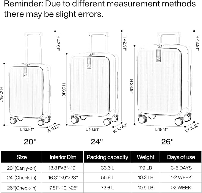Hanke 20 Inch Carry On Luggage Aluminum Frame Front Opening Rolling Suitcase PC Hard Sided Luggage with Spinner Wheels Travel Luggage for Woman Men Gifts.(Dark Green)
