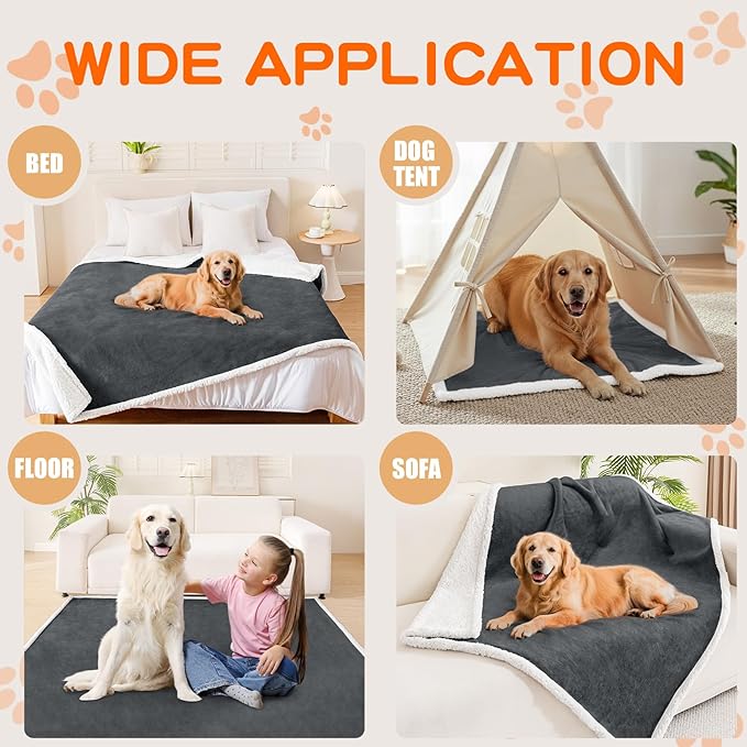 Smiry Waterproof Blanket Throw for Large Dogs Cats, Soft Reversible Dog Blanket for Sofa Couch Bed, Washable Leakproof Sherpa Fleece Furniture Couch Protector(30"x40", Dark Grey/White)