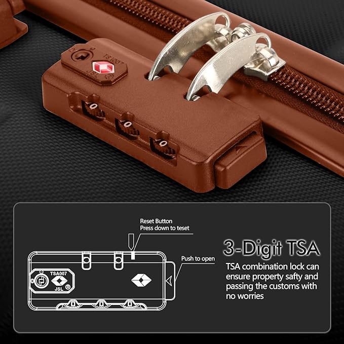 AnyZip Luggage PC ABS Hardside Lightweight Suitcase with 4 Universal Wheels TSA Lock Checked-Medium 24 Inch Black Brown