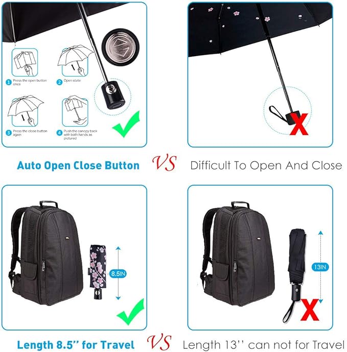 Goothdurs Automatic Mini Travel Windproof Umbrella Compact Auto Open/Close Small Lightweight Folding Rain Umbrellas for Women Men