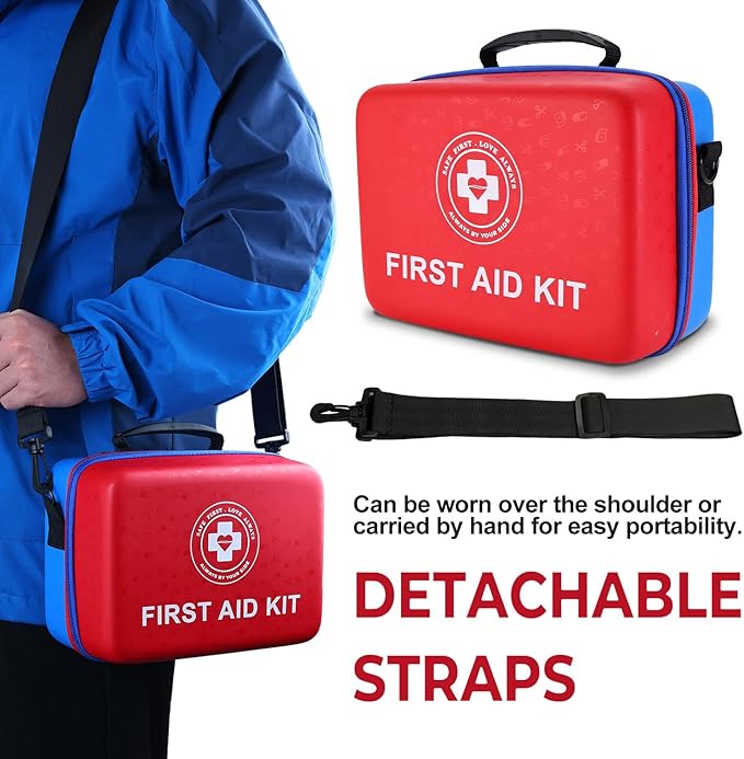 Large First Aid Kit - 410 Piece Dual-Color Emergency Kit with Hard Shell & Fluorescent Interior Coating, Professional Survival Kit for Home, Car, Travel, Hiking & Outdoor(Red/Blue)