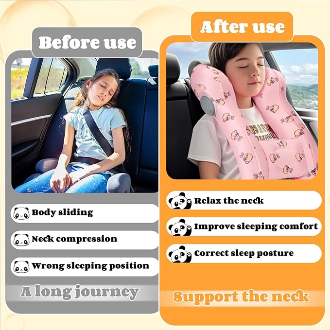 Inflatable Travel Neck Pillow for Kids, Quick Inflate, Portable and Comfortable Car Pillow with Neck & Shoulder Support – Ideal for Sleeping in Planes, Cars, Trains – Ages 6+ & Under 165 lbs