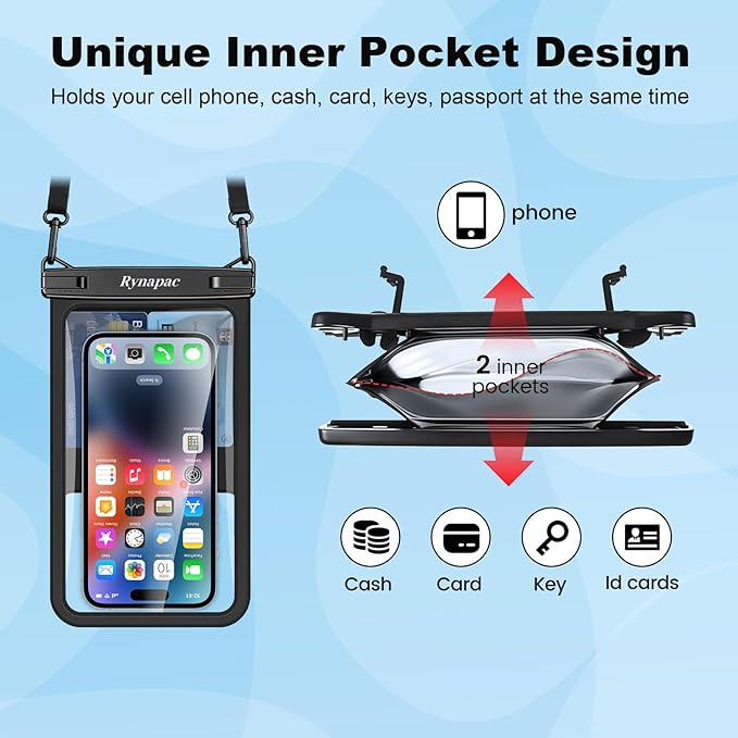 Waterproof Phone Pouch - 8.5in Waterproof Phone Case with Lanyard, IPX8 Cell Phone Dry Bag Beach Essentials for iPhone 17 16 15 14 Pro Max, Galaxy S25 S24 Series, 2 Pack
