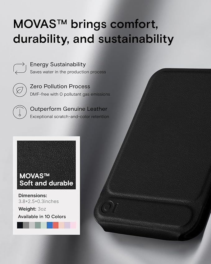 MOFT Phone Stand, Magnetic Phone Tripod Stand Stain-Resistant MOVAS Leather & Angle Adjustment & Strong Magnets Tripod for iPhone 17/16/15/14/13/12 (Included Metal Ring)-Jet Black