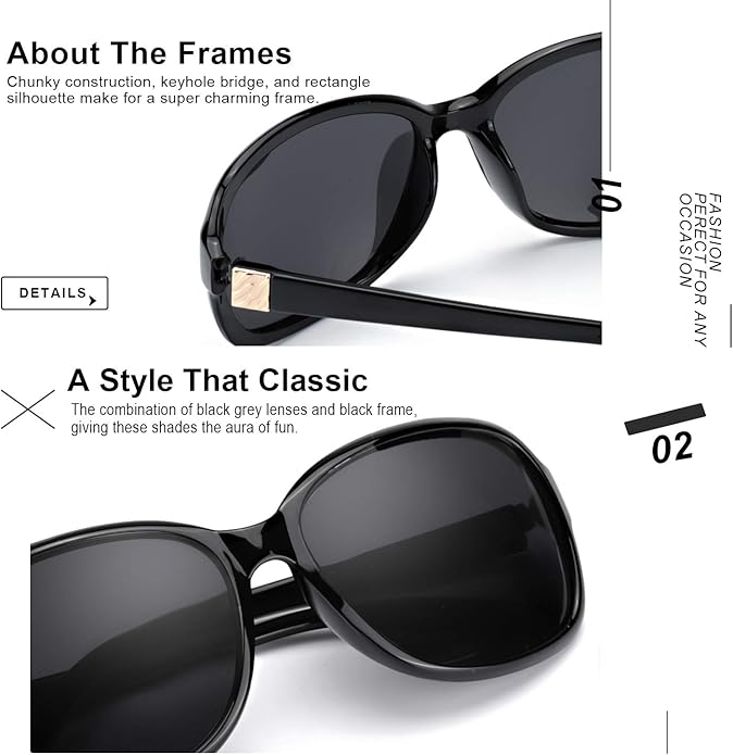 SIPHEW Polarized Sunglasses for Women | Vintage Square Sunglasses w UV400 Protection | Womens Wraparound Shade