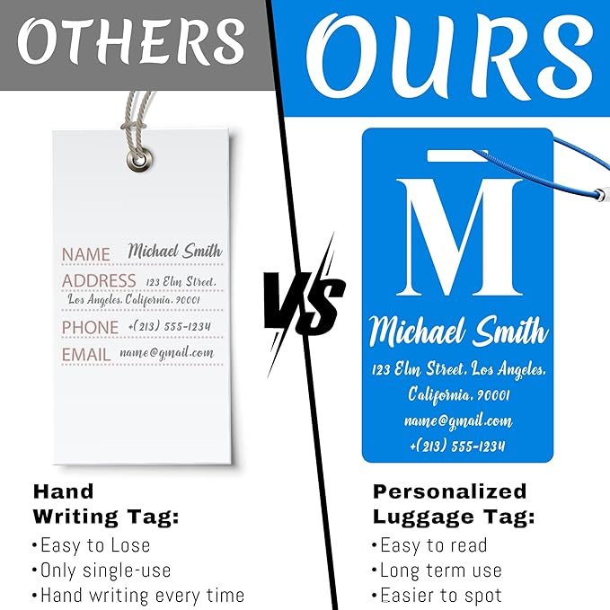 4 PCS Personalized Luggage Tags for Suitcase, Custom Engraved Aluminum Luggage Tags with Your Personalized Text Logo, Metal Name Tags with Steel Loop for Bag, Suitcase, Backpack (Blue, Large)