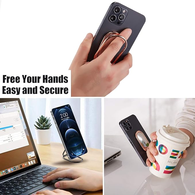 Phone Ring Holder Finger Kickstand Foldable Cellphone Back Stand 360° Rotation Metal Grip Holder for Magnetic Car Mount Compatible with iPhone Samsung Smartphone iPad