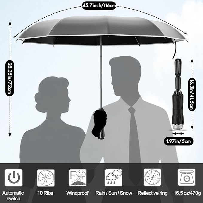 Auto Open Close Umbrella - Ultra Light Compact Travel & Backpack Size for Women and Men, UPF 50+ Eco-Friendly Sun Protection & Windproof Rain Umbrella with UV Defense