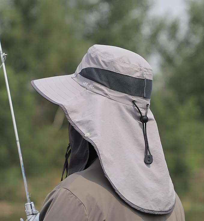 UPF 50+ Sun Hats for Men Women, Wide Brim & Face Neck Flap Fishing Hat, UV Protection Summer Hat for Fishing Hiking Outdoor