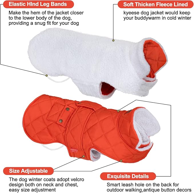 KYEESE Dog Coat Warm Pet Winter Puffer Coat with Leash Hole Waterproof Dogs Jacket with Fleece Lined Windproof Dog Coats for Small Dogs Thick Pets Clothes with Pocket Soft Pet Sweater for Cold Weather